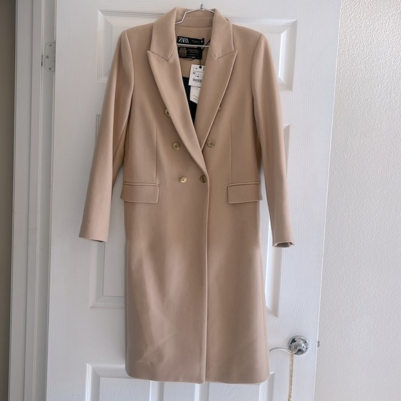 Zara Wool Blend Double Breasted Fitted Coat in Camel Medium NWT - Picture 15 of 16